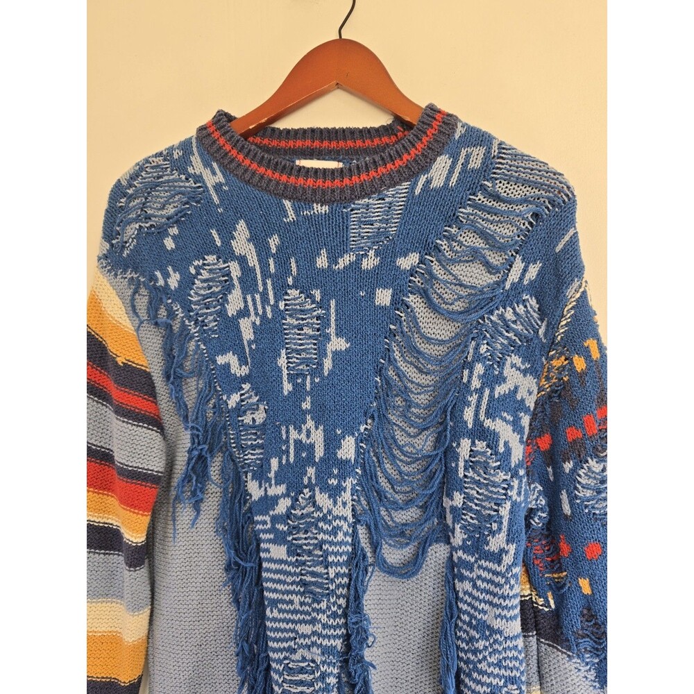 Urban Outfitters BDG Sweater Womens XS‎ Marlon Blue Fringe Western Boho Indie - Picture 2 of 9